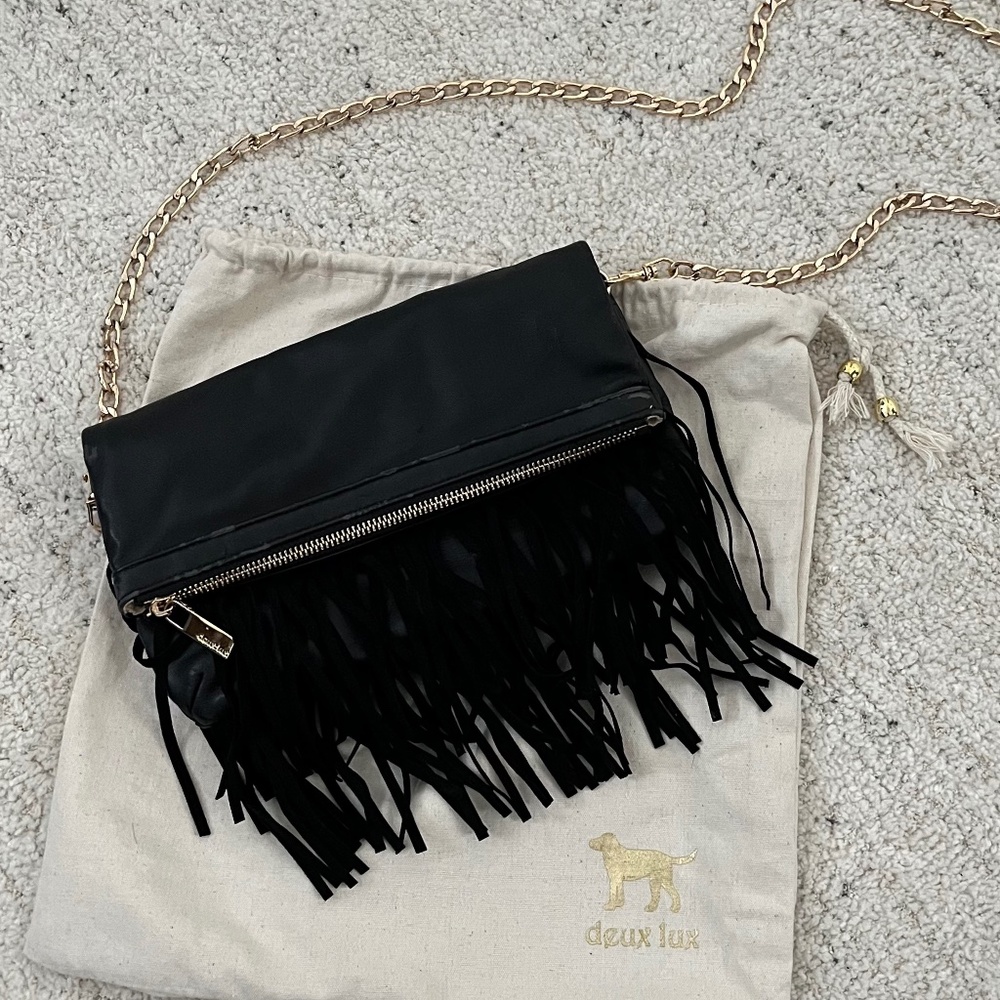 Deux Lux Black Fringe Chain Bag